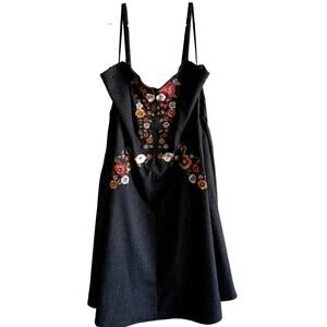 Eshakti Dress Floral Embroidered Adjustable Straps A Line Flowy Charcoal Gray 3X
